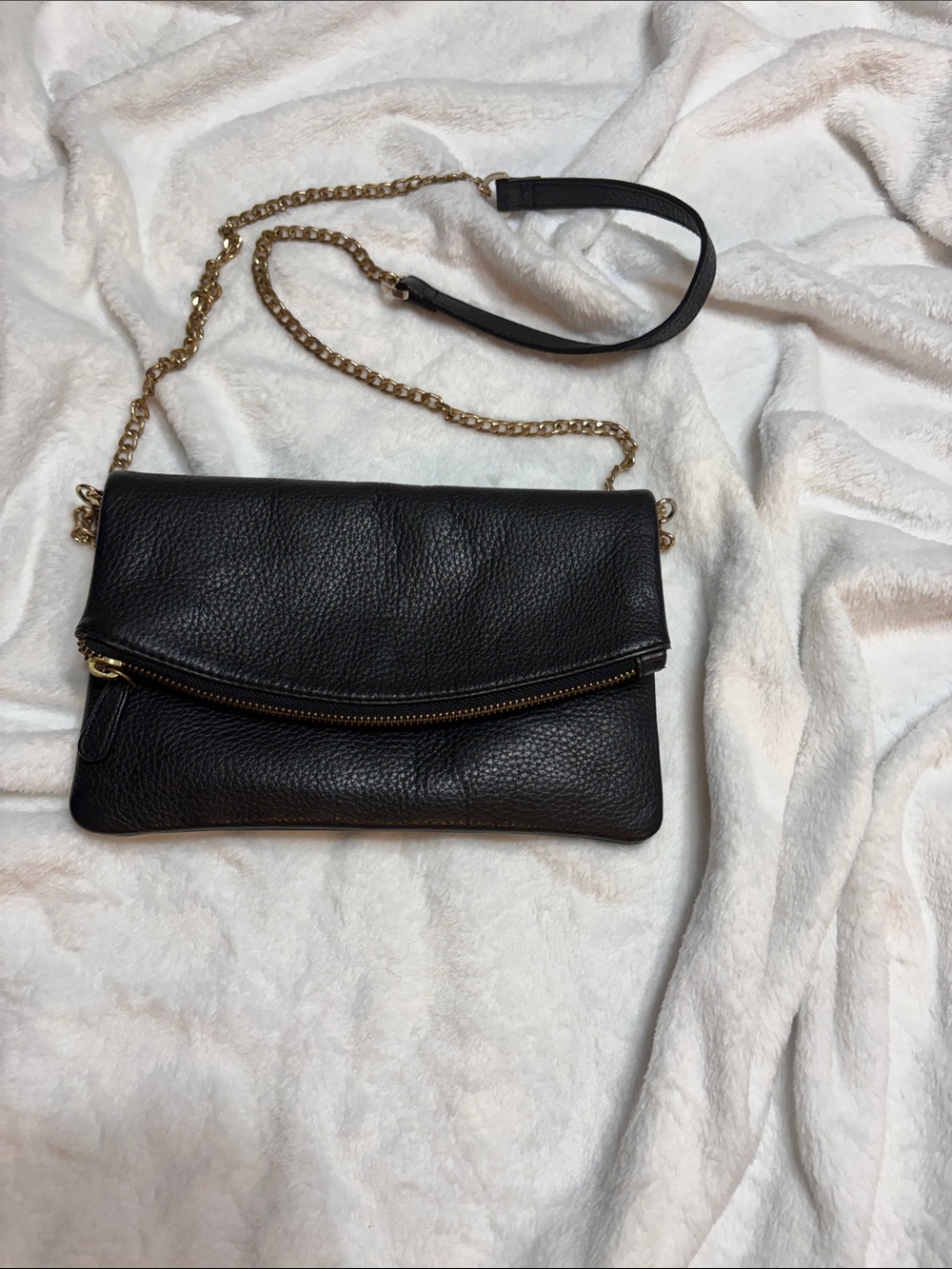 Kiko Black Leather Crossbody Bag with Gold Chain